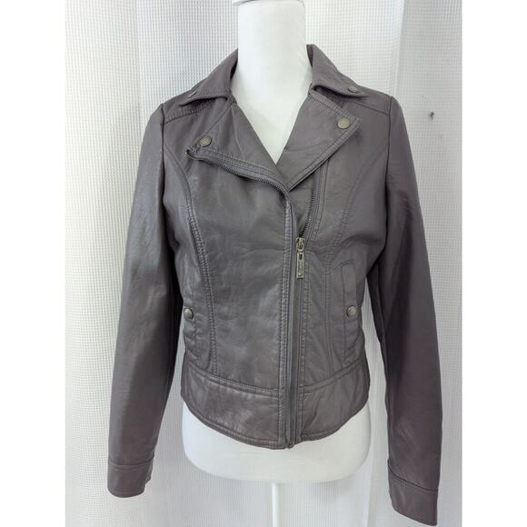 JOU JOU! STORMY GRAY VEGAN LEATHER BIKER/MOTO INSPIRED ZIPPER JACKET, COAT! SZ S - Picture 2 of 12